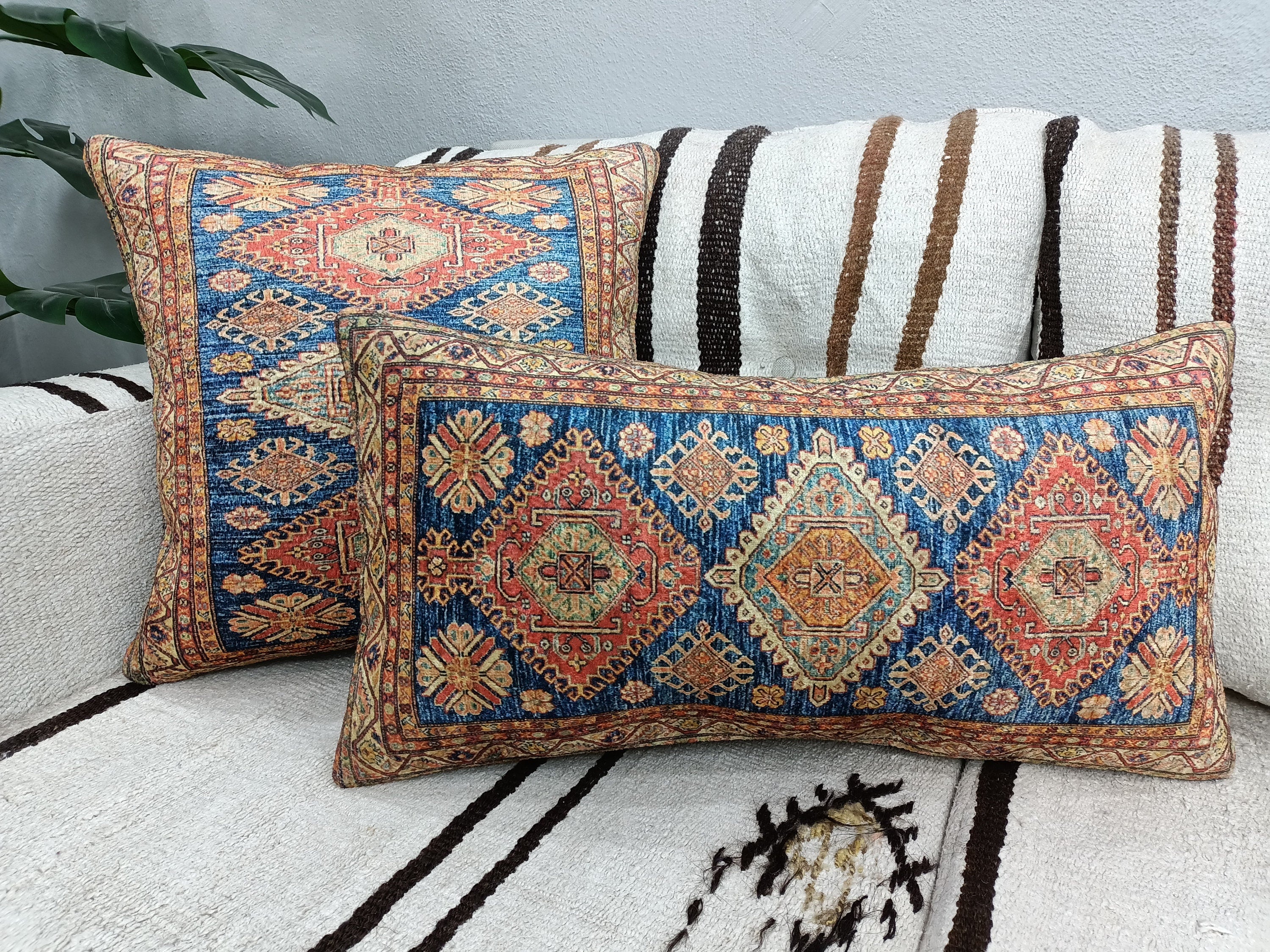 turkish rug pillow, couch pillows, mini oushak pillow, decorative pillow, lumbar pillow, diamond pattern, pillow cover, PT 63