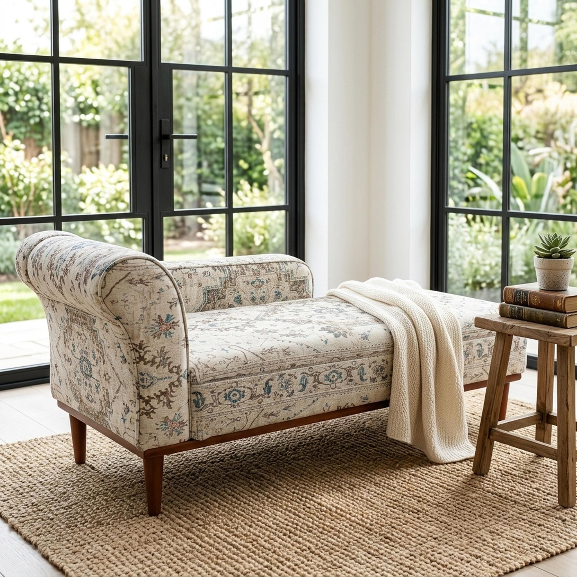 Storage chaise, Lounging chair, Sofa bench, Meditation sofa, Living room sofa, Bench with arm, Dressing chair, Handmade furniture, SOFA 64