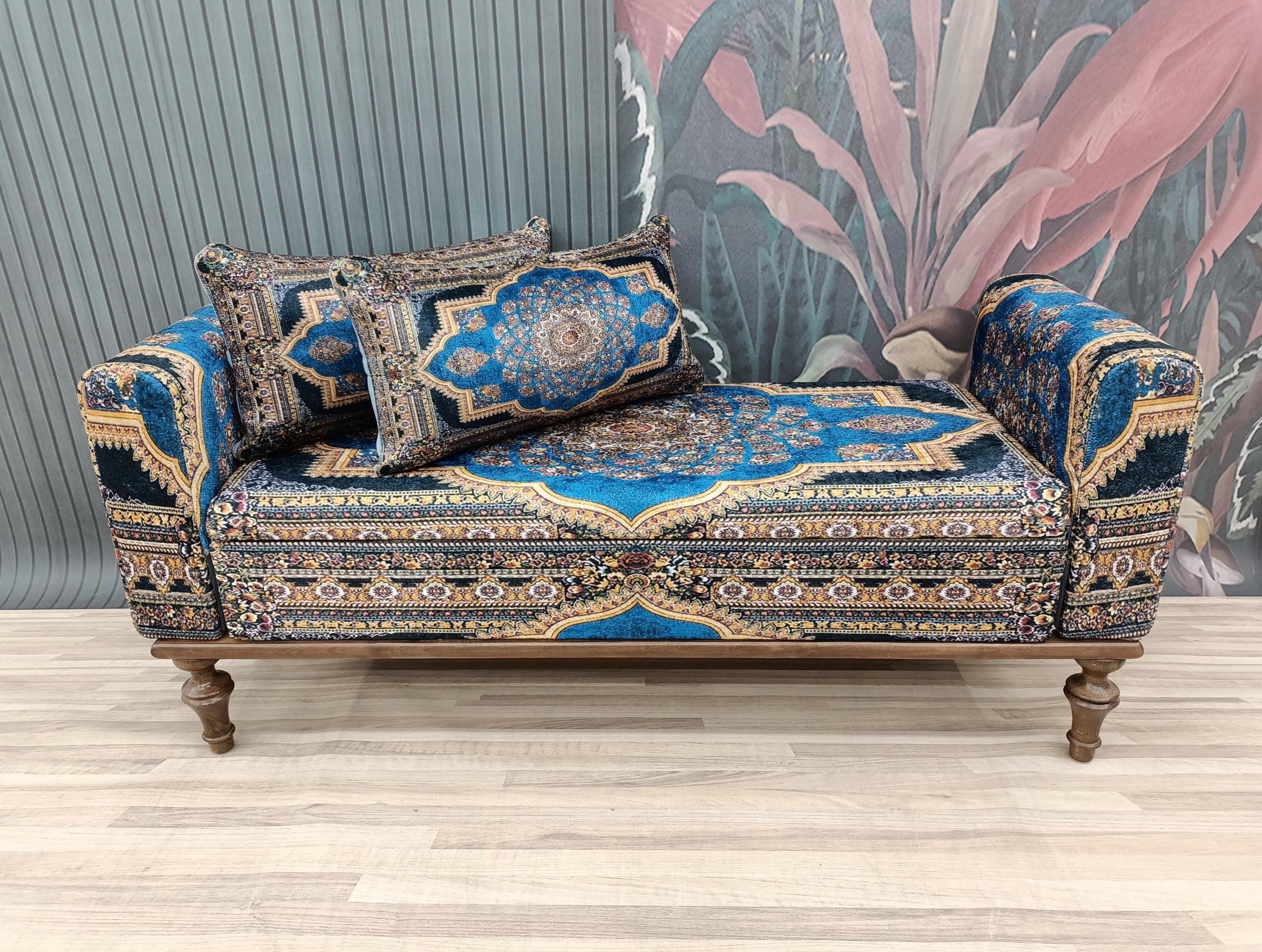 Bohemian Bench, Storage Ottoman, Upholstered Couch, Armed Window Seat, Day Bed Sofa, Hallway Bench, Dining Bench, Piano Bench, ST 18x51 867